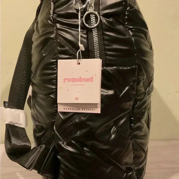 Midnight Black Metallic Puffer Backpack Made By Rozebud Accessories - Picture 5 of 7
